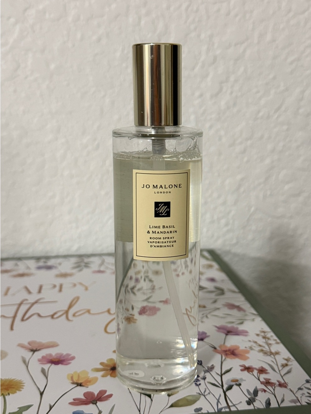 Jo Malone Lime Basil & Mandarin Room Spray in Clear Bottle with Gold Cap